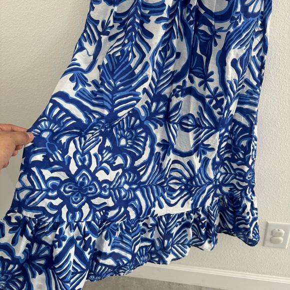 101 Idees Blue White Floral Print Maxi M/L Summer Beach V Neck Back Tie Dress - Picture 2 of 8